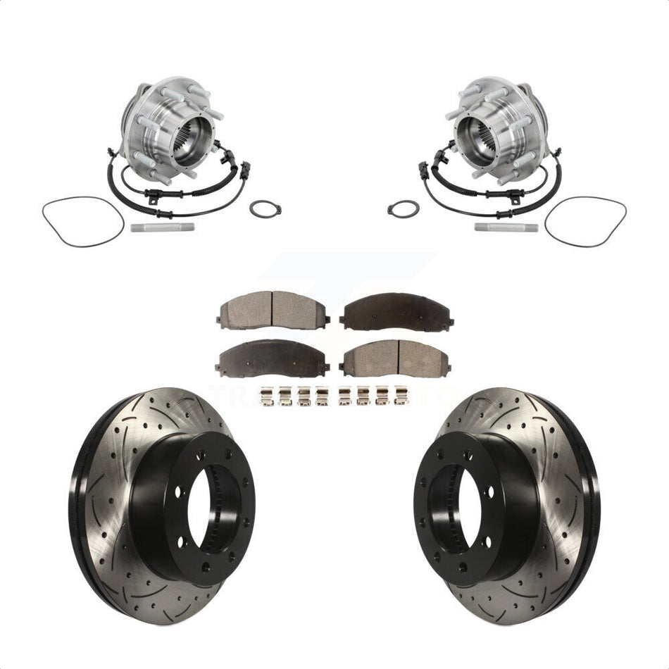 Front Hub Bearing Assembly Coat Drill Slot Brake Rotor Pads Kit For Ford F-450 Super Duty KBB-132780