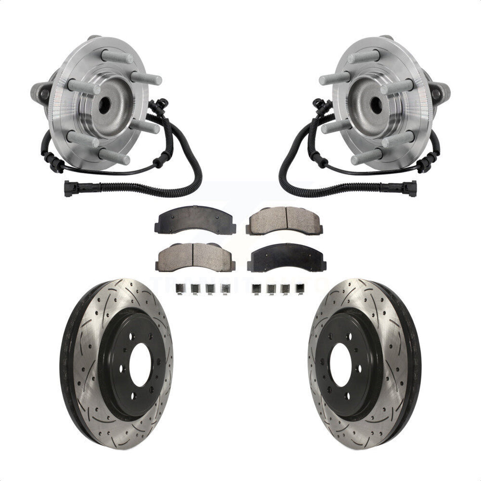 Front Hub Bearing Assembly Drilled Slot Brake Rotor Pads Kit For 2015-2017 Ford F-150 RWD KBB-132783