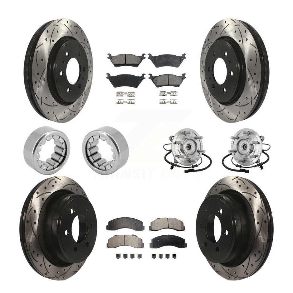 Front Rear Hub Bearings Coated Disc Brake Rotors And Pads Shoes Kit (10Pc) For Ford F-150 KBB-132799