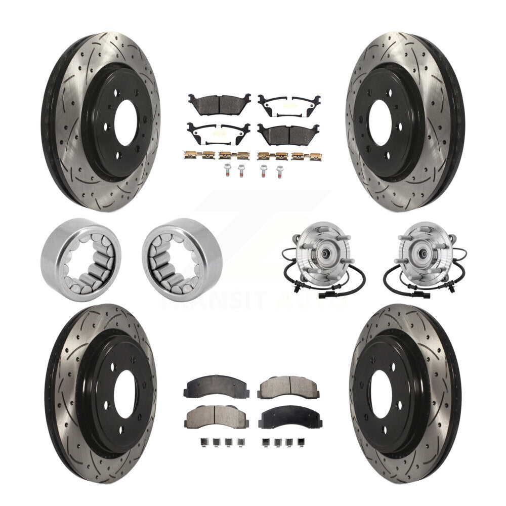 Front Rear Hub Bearings Coated Disc Brake Rotors And Pads Shoes Kit (10Pc) For Ford F-150 KBB-132800