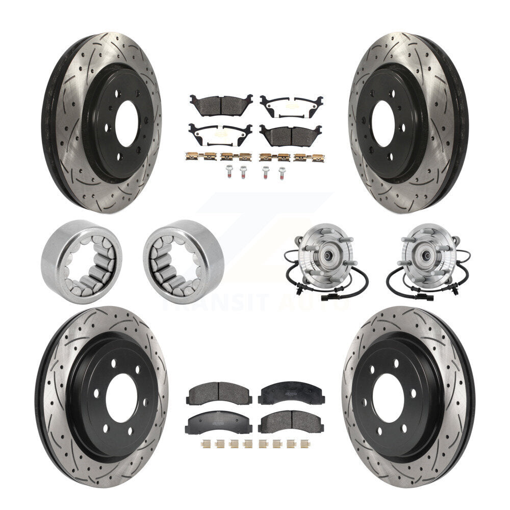 Front Rear Hub Bearing Coated Brake Rotor Pad Shoe Kit (10Pc) For 18-20 Ford F-150 Raptor KBB-132801