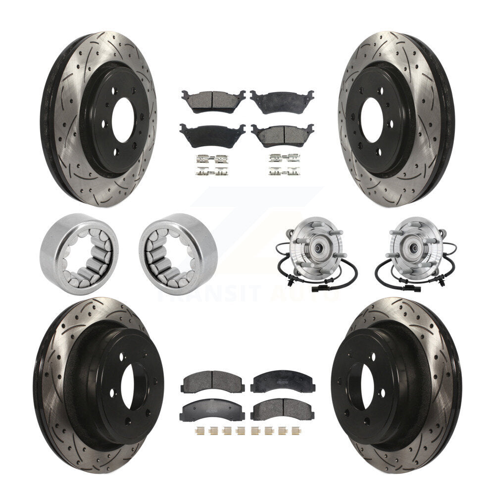 Front Rear Hub Bearing Coated Brake Rotor Pad Shoe Kit (10Pc) For 18-20 Ford F-150 Raptor KBB-132802
