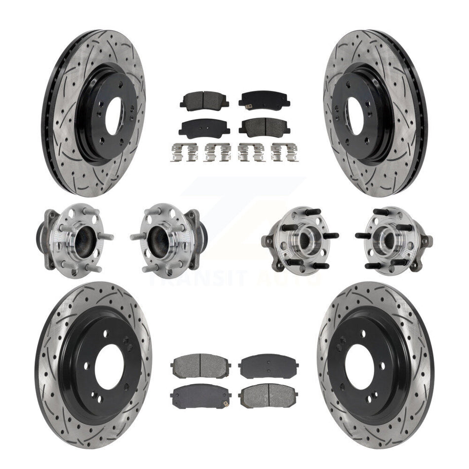 Front Rear Hub Bearing Coated Disc Brake Rotor & Pad Kit (10Pc) For Hyundai Sonata Kia K5 KBB-132804
