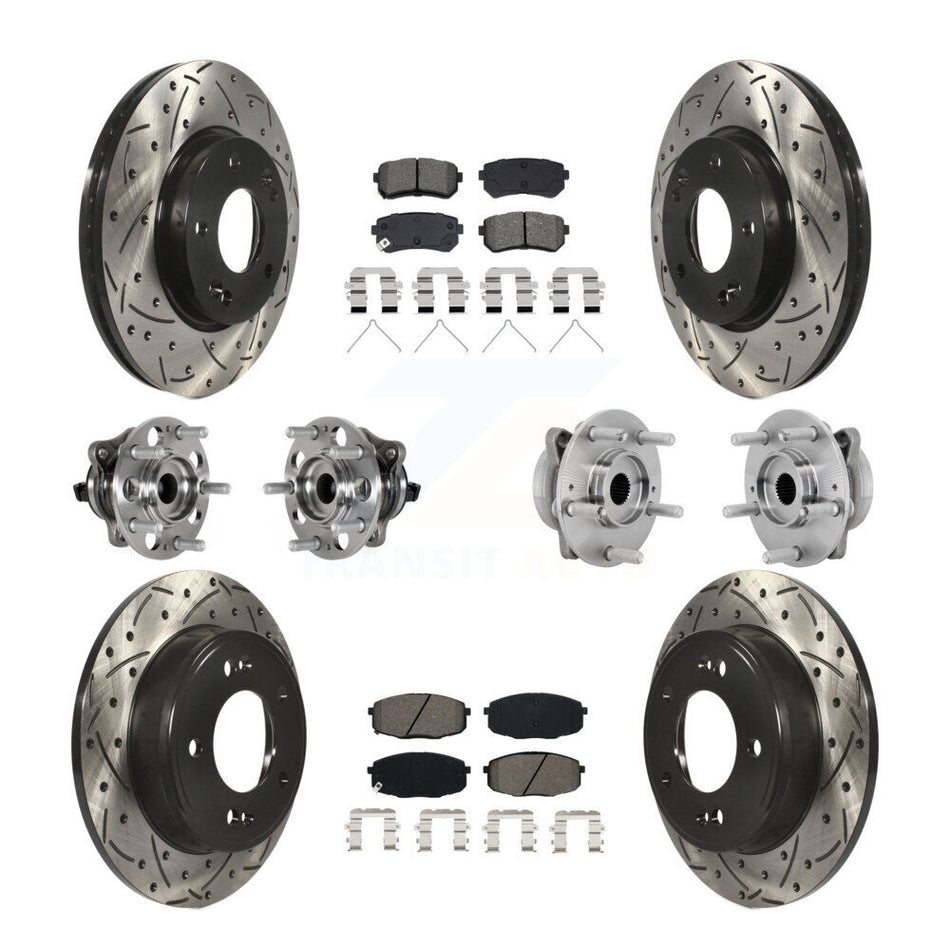 Front Rear Hub Bearings Coated Disc Brake Rotors And Pads Kit (10Pc) For Hyundai Kona KBB-132818