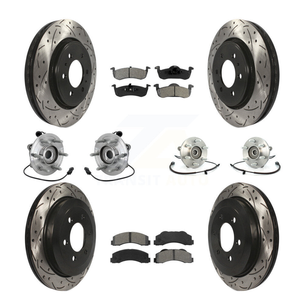 Front Rear Hub Bearing Coated Brake Rotor Pads Kit (10Pc) For Ford Expedition Lincoln 4WD KBB-132820