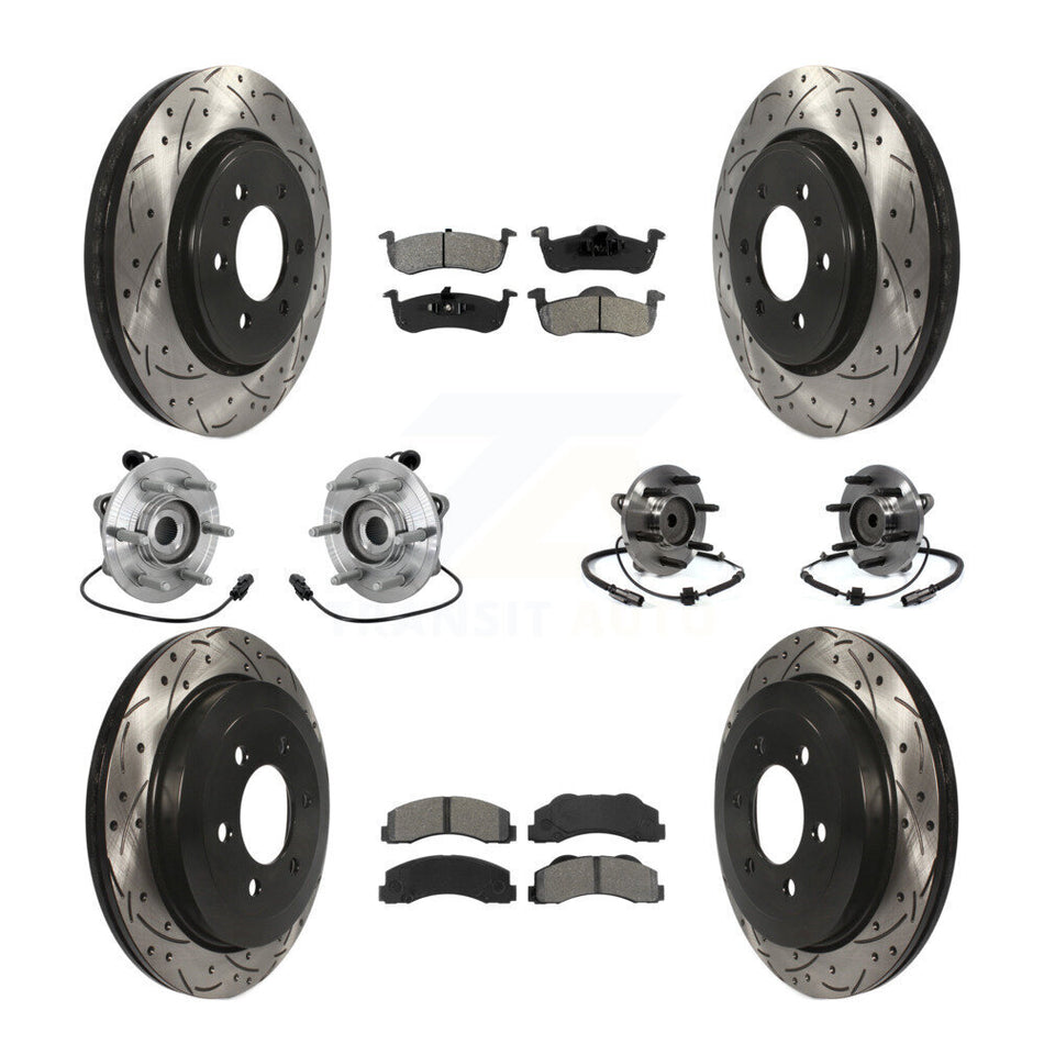 Front Rear Hub Bearing Coated Brake Rotor Pads Kit (10Pc) For Ford Expedition Lincoln RWD KBB-132821