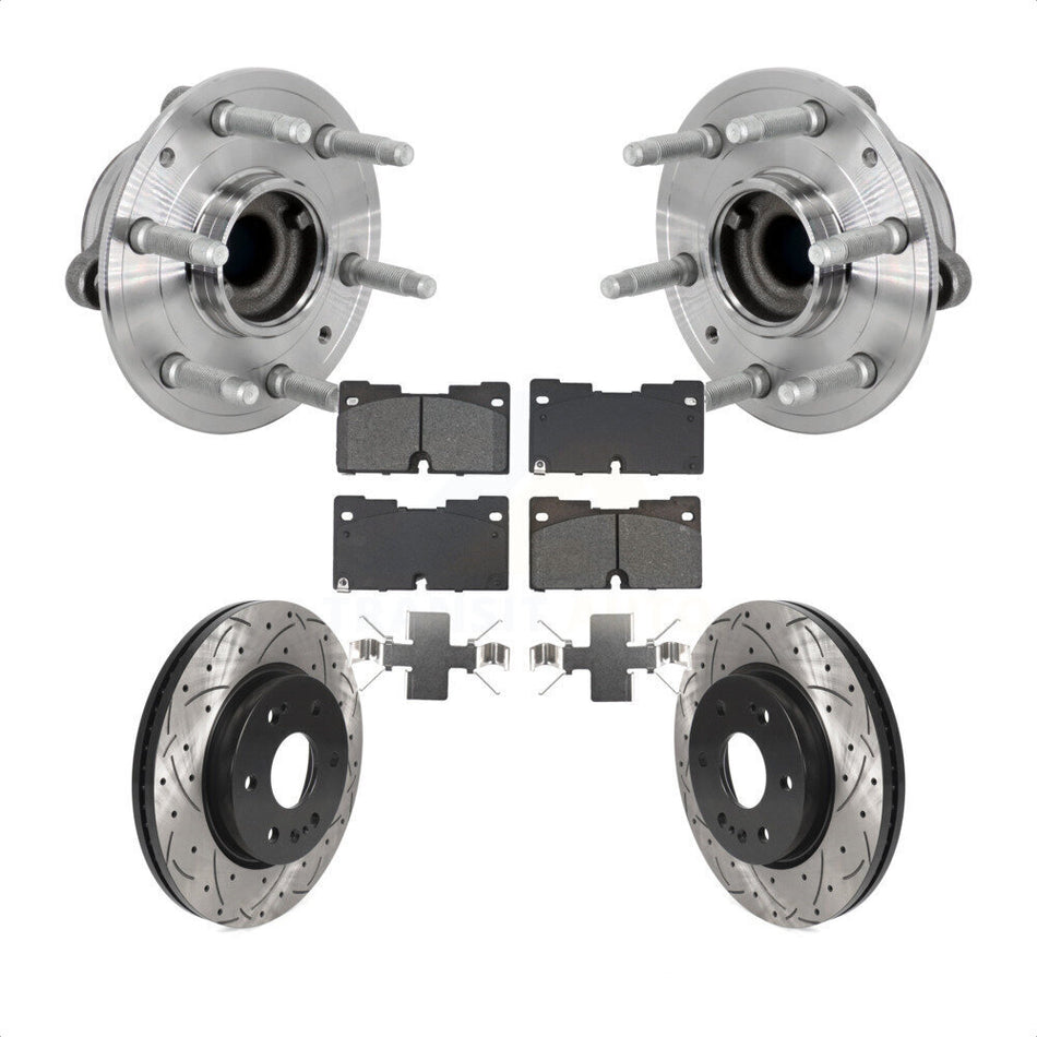 Front Hub Bearing Drill Slot Brake Rotor Pads Kit For Chevrolet GMC Silverado 1500 Sierra KBB-132830