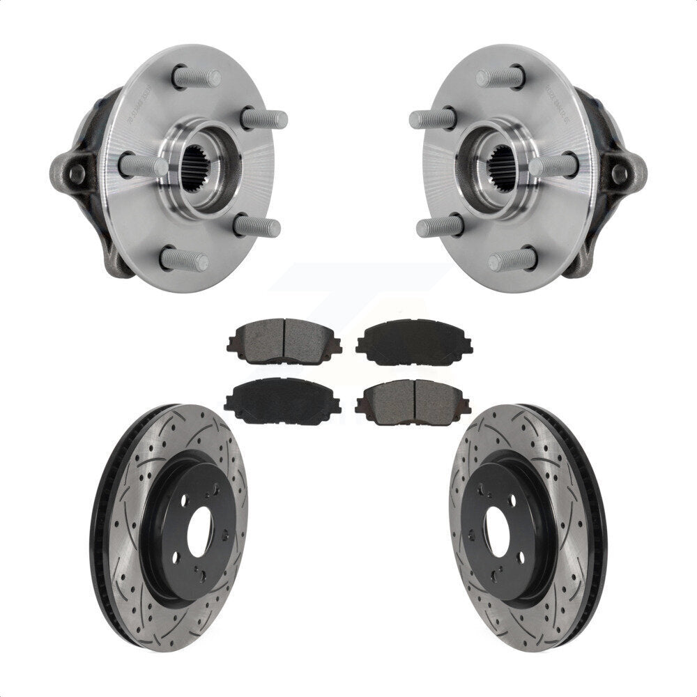 Front Hub Bearing Assembly Coated Drilled Slot Brake Rotor Pads Kit For Toyota RAV4 Venza KBB-132832