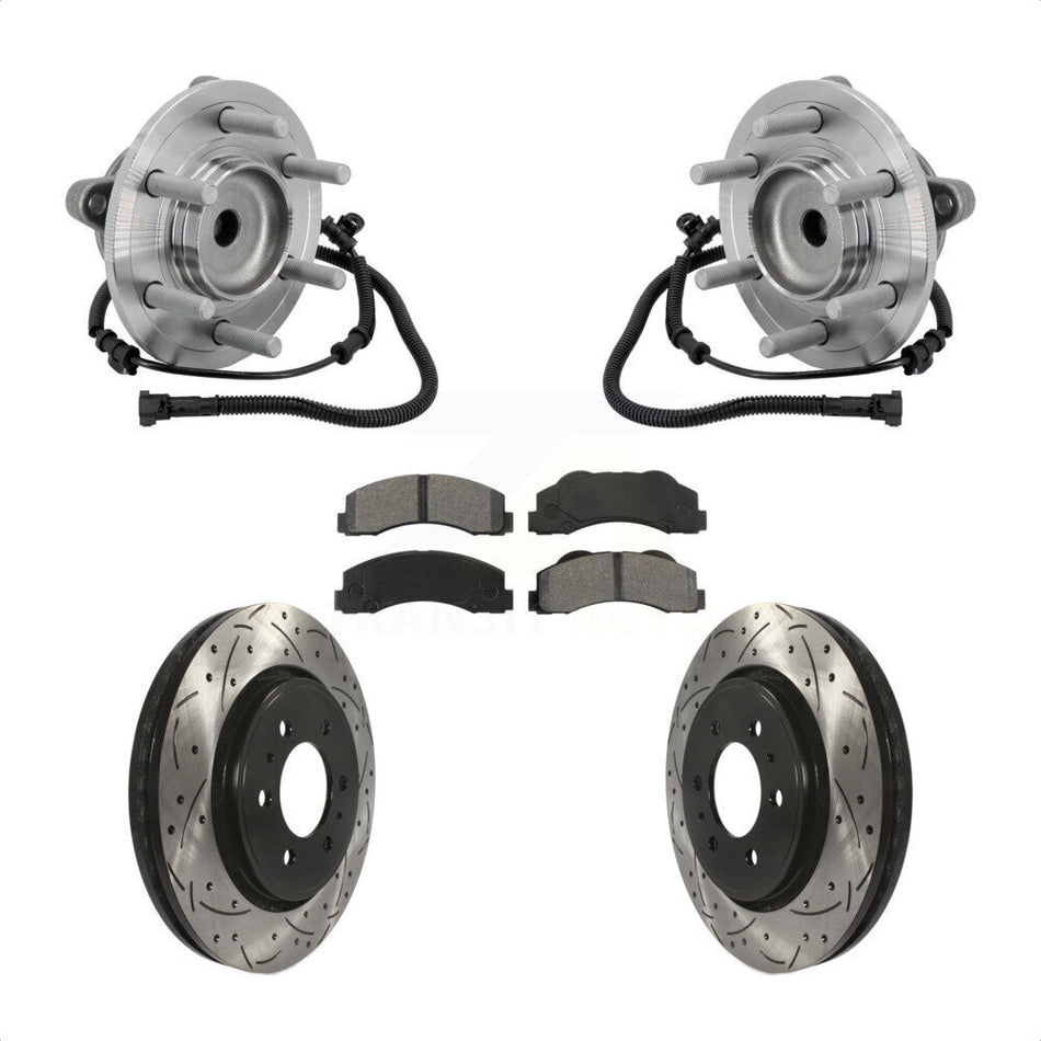 Front Hub Bearing Assembly Drilled Slot Brake Rotor Pads Kit For 2015-2017 Ford F-150 RWD KBB-132836