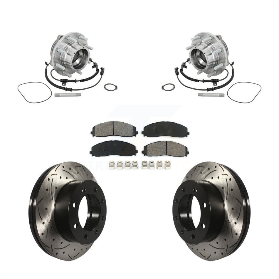 Front Hub Bearing Assembly Coat Drill Slot Brake Rotor Pads Kit For Ford F-450 Super Duty KBB-132838