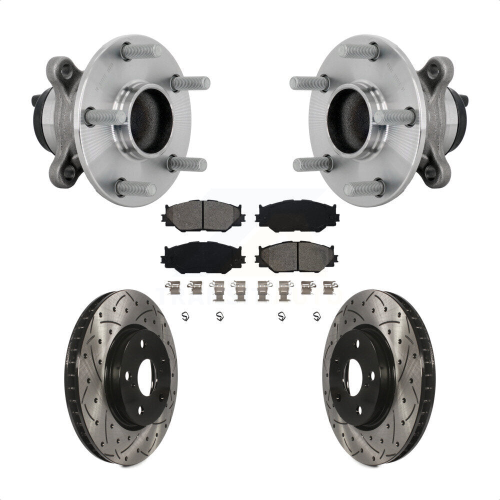 Front Hub Bearing Drill Slot Brake Rotor Pads Kit For 2014-2015 Lexus IS250 Base with RWD KBB-132844