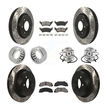 Front Rear Hub Bearings Coated Disc Brake Rotors And Pads Shoes Kit (10Pc) For Ford F-150 KBB-132857
