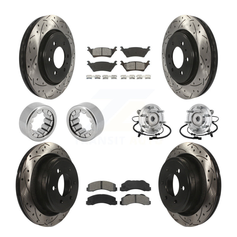 Front Rear Hub Bearings Coated Disc Brake Rotors And Pads Shoes Kit (10Pc) For Ford F-150 KBB-132857