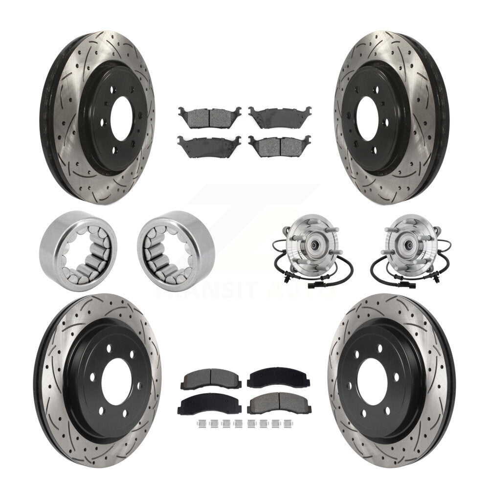 Front Rear Hub Bearing Coated Brake Rotor Pad Shoe Kit (10Pc) For 18-20 Ford F-150 Raptor KBB-132859