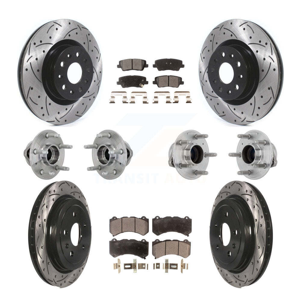 Front Rear Hub Bearings Coated Disc Brake Rotors And Pads Kit (10Pc) For Cadillac CTS KBB-132875