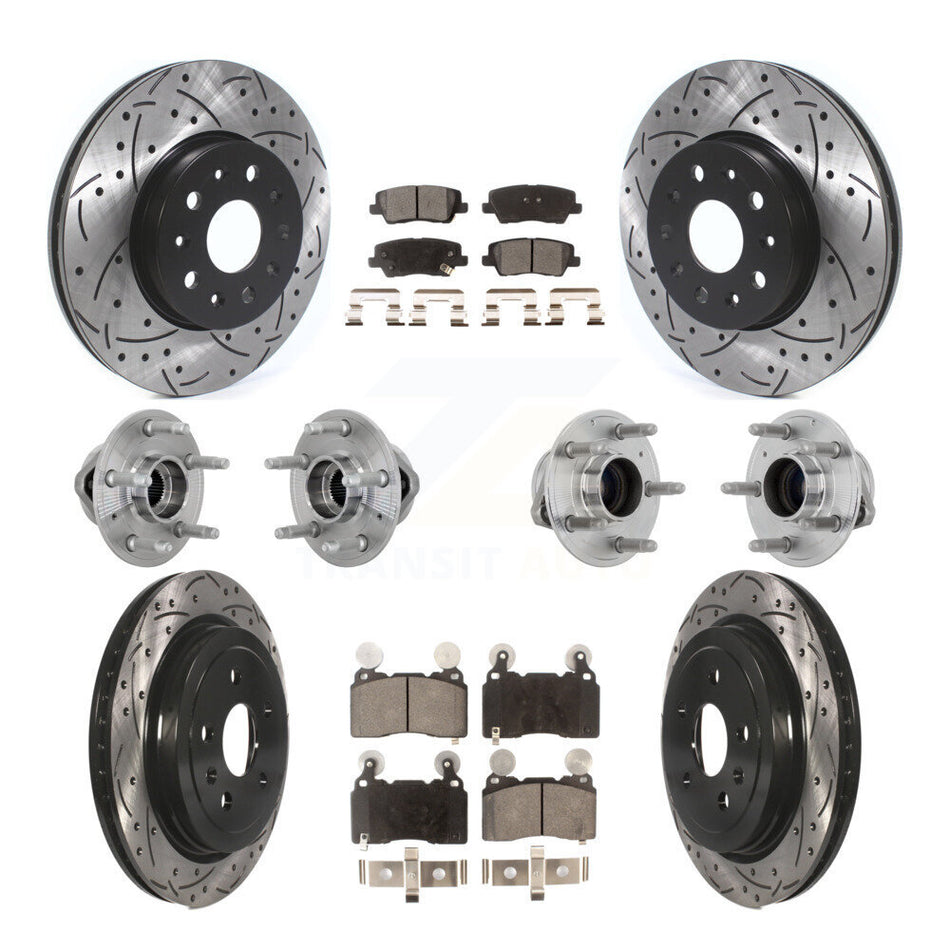 Front Rear Hub Bearings Coated Disc Brake Rotors And Pads Kit (10Pc) For Cadillac CTS KBB-132882