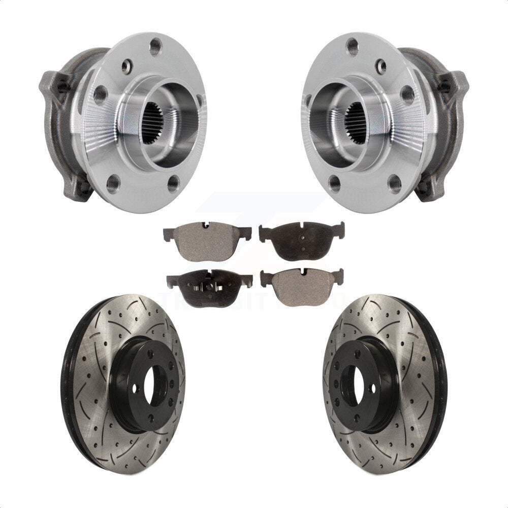 Front Hub Bearing Assembly Drill Slot Brake Rotor Pad Kit For BMW X5 X6 M12 x 1.25 Thread KBB-132896
