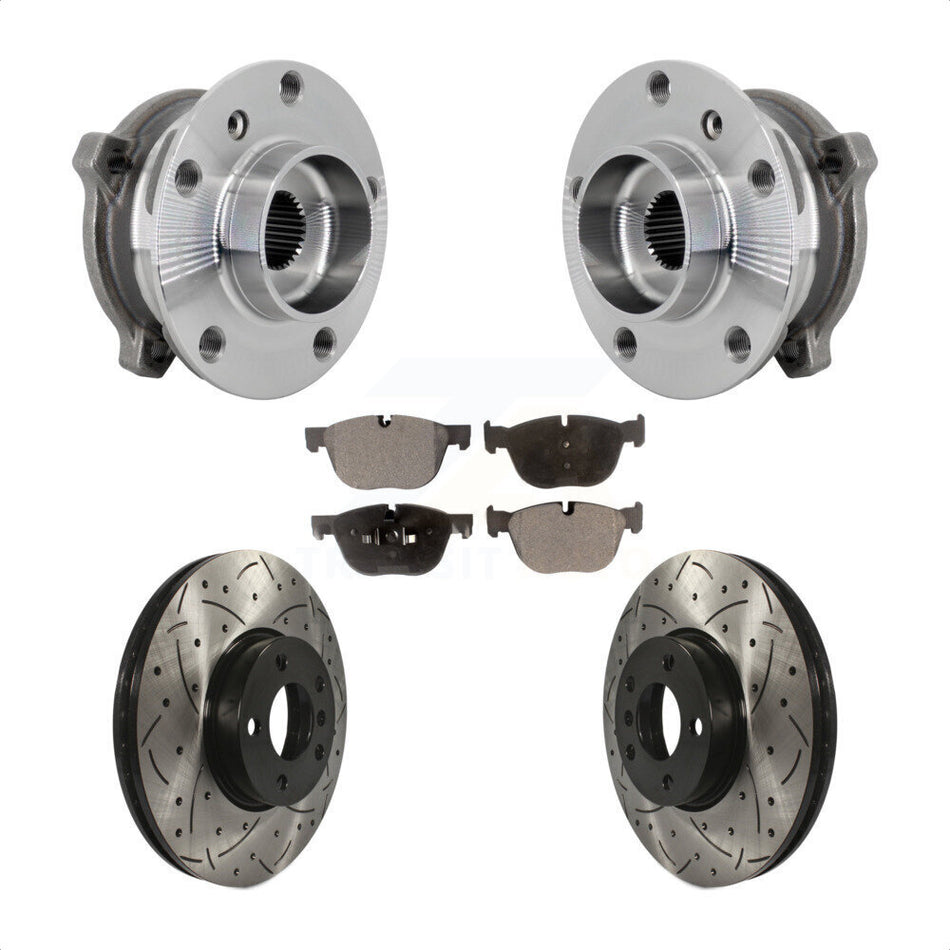 Front Hub Bearing Assembly Drill Slot Brake Rotor Pad Kit For BMW X5 X6 M12 x 1.25 Thread KBB-132896