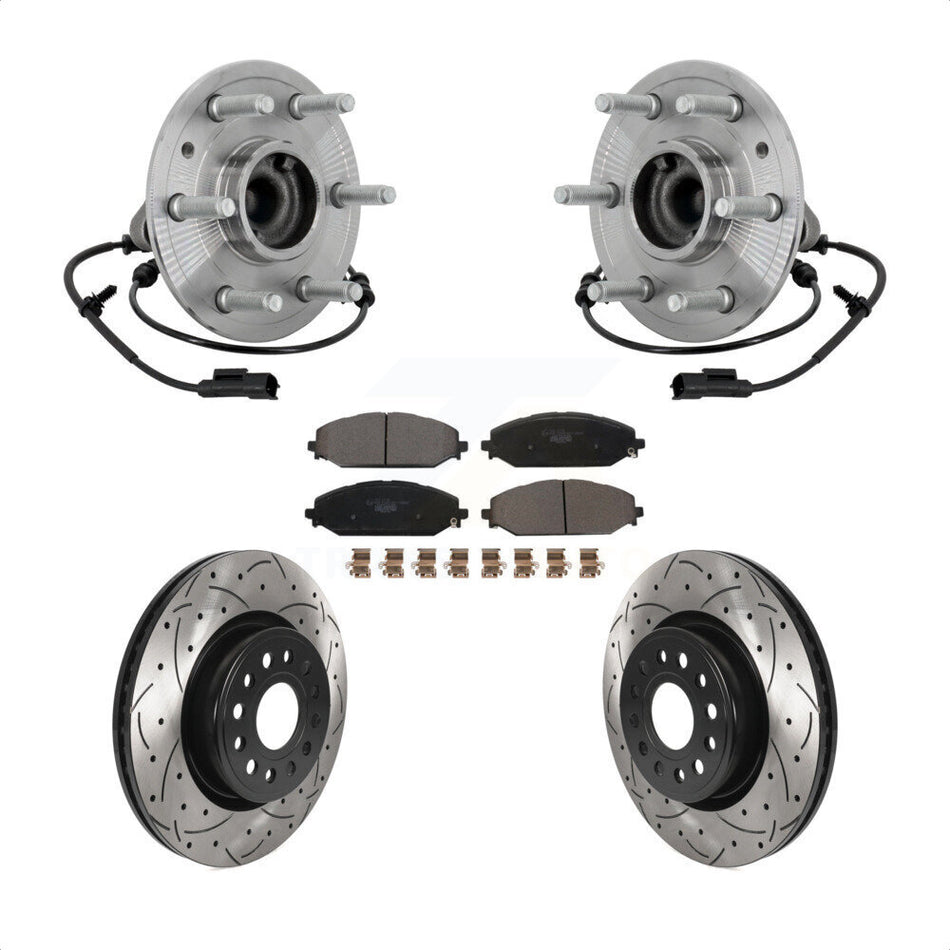 Front Hub Bearing Drill Slot Brake Rotor Pads Kit For Ram 1500 Without 22" Factory Wheels KBB-132898
