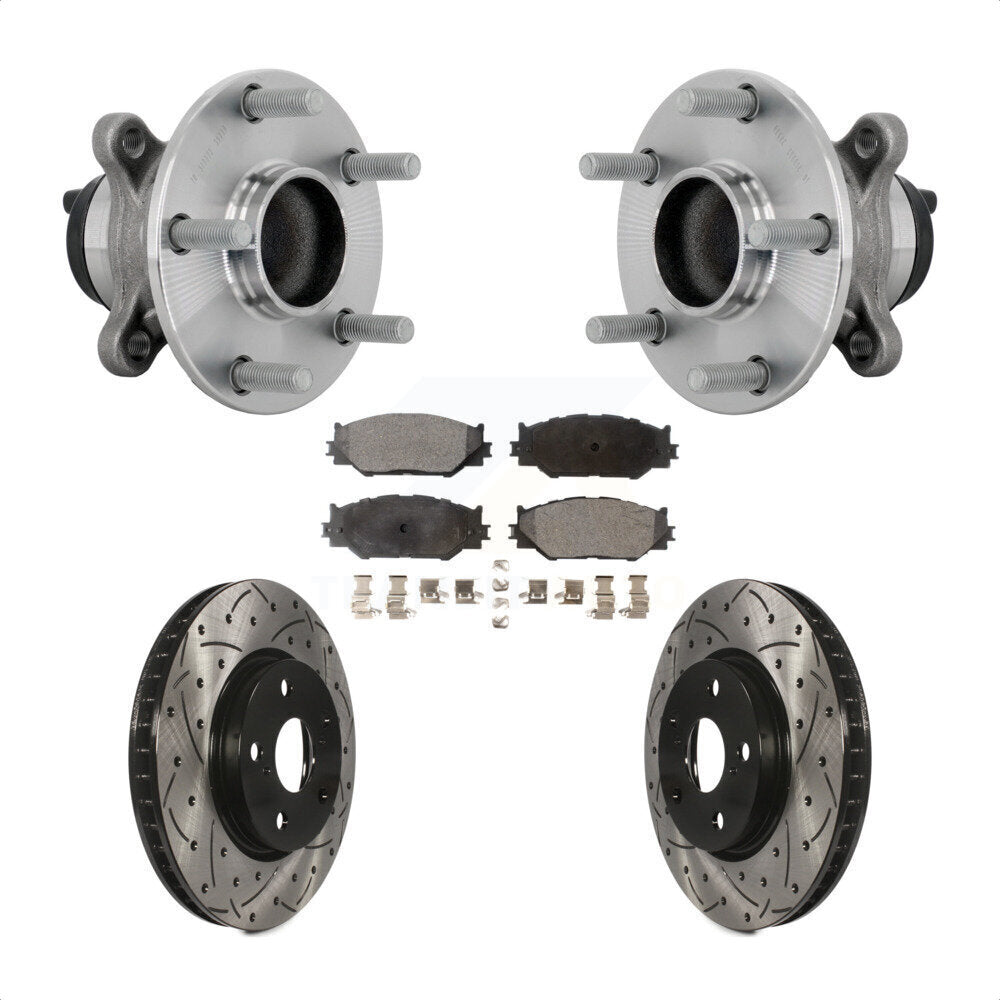 Front Hub Bearing Drill Slot Brake Rotor Pads Kit For 2014-2015 Lexus IS250 Base with RWD KBB-132904