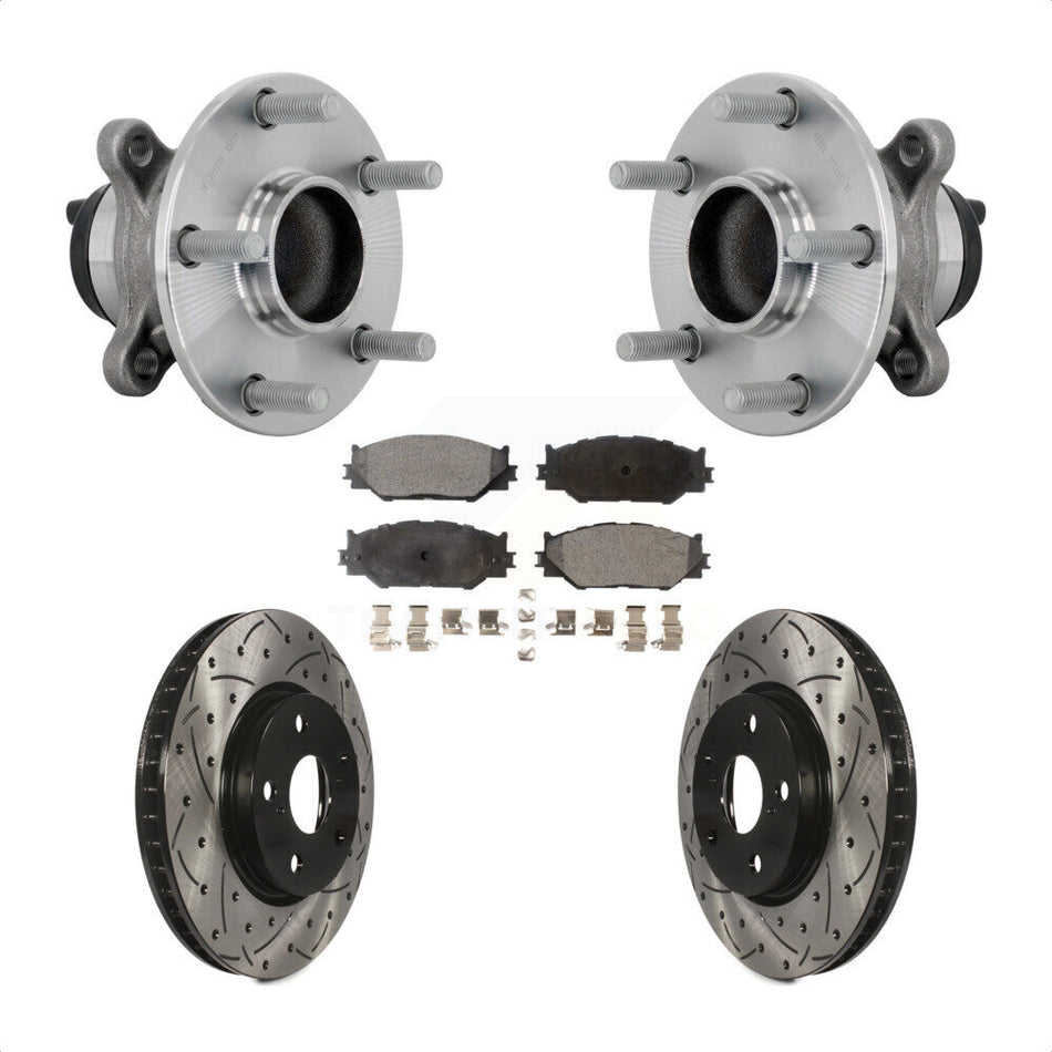 Front Hub Bearing Drill Slot Brake Rotor Pads Kit For 2014-2015 Lexus IS250 Base with RWD KBB-132904
