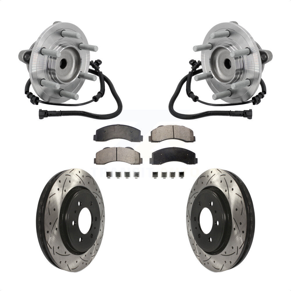 Front Hub Bearing Assembly Drilled Slot Brake Rotor Pads Kit For 2015-2017 Ford F-150 RWD KBB-132910
