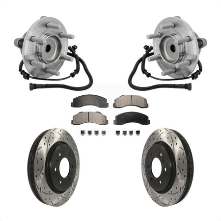 Front Hub Bearing Assembly Drilled Slot Brake Rotor Pads Kit For 2015-2017 Ford F-150 RWD KBB-132910
