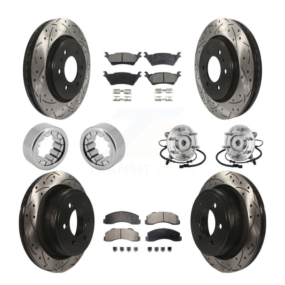 Front Rear Hub Bearings Coated Disc Brake Rotors And Pads Shoes Kit (10Pc) For Ford F-150 KBB-132917