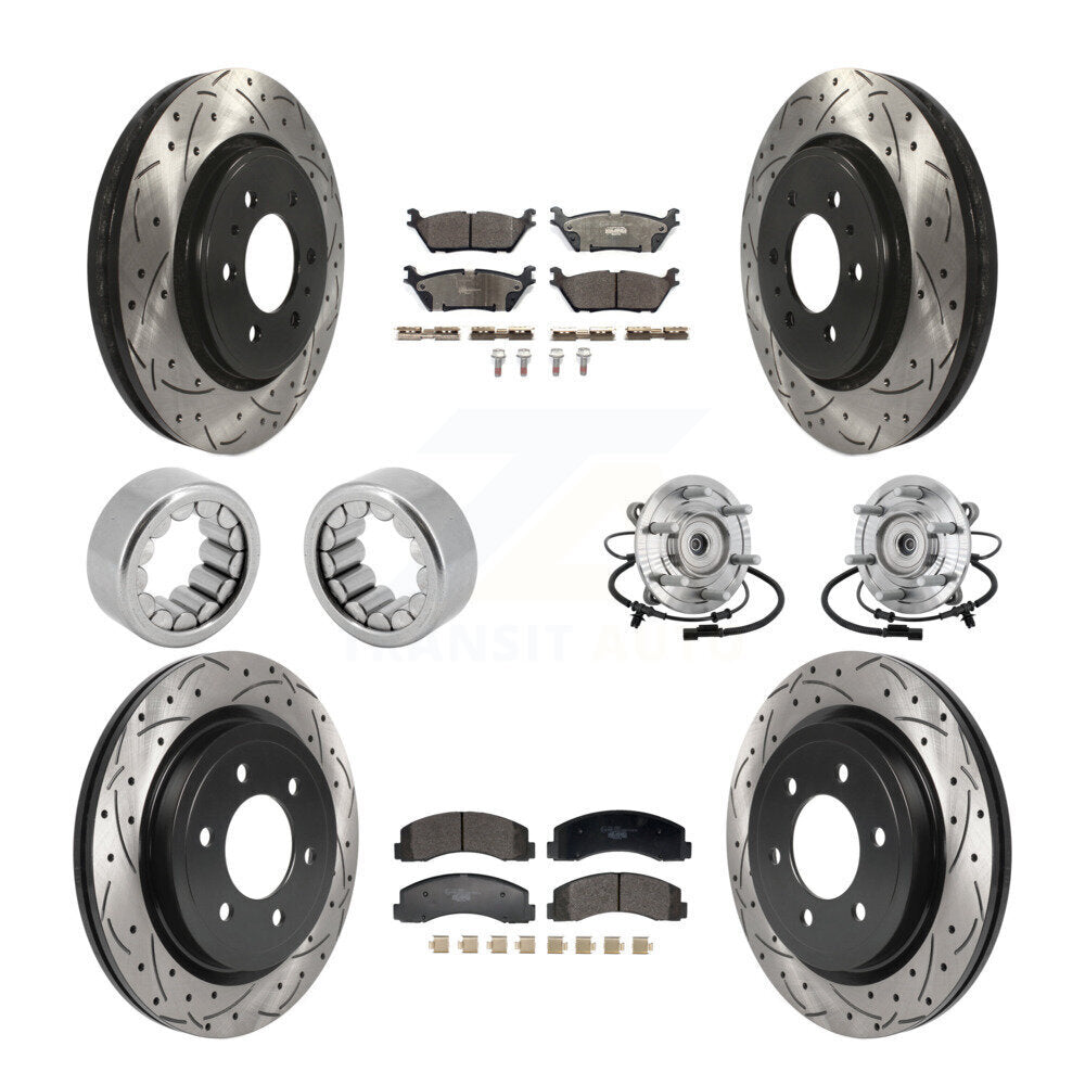 Front Rear Hub Bearing Coated Brake Rotor Pad Shoe Kit (10Pc) For 18-20 Ford F-150 Raptor KBB-132920