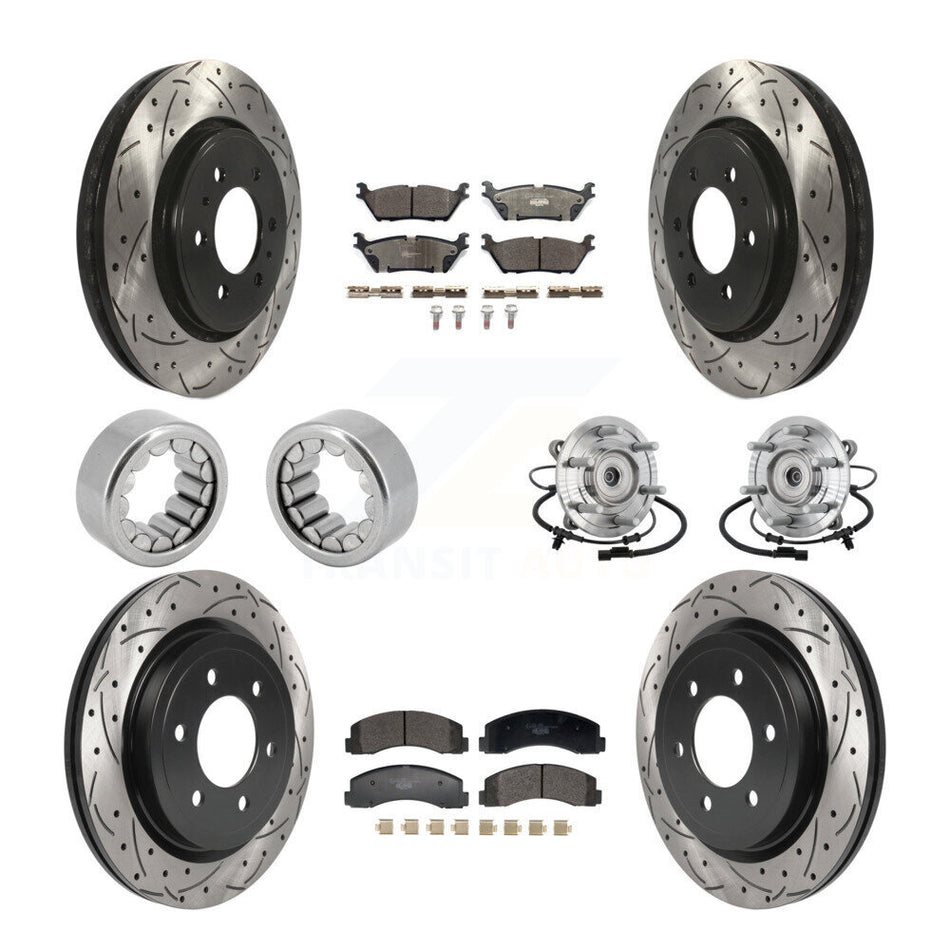Front Rear Hub Bearing Coated Brake Rotor Pad Shoe Kit (10Pc) For 18-20 Ford F-150 Raptor KBB-132920
