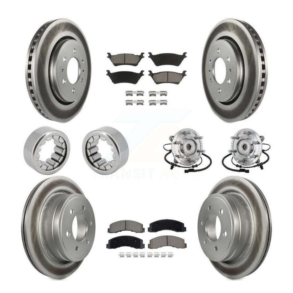 Front Rear Hub Bearing Coated Brake Rotor Pad Shoe Kit (10Pc) For 18-20 Ford F-150 Raptor KBB-133004