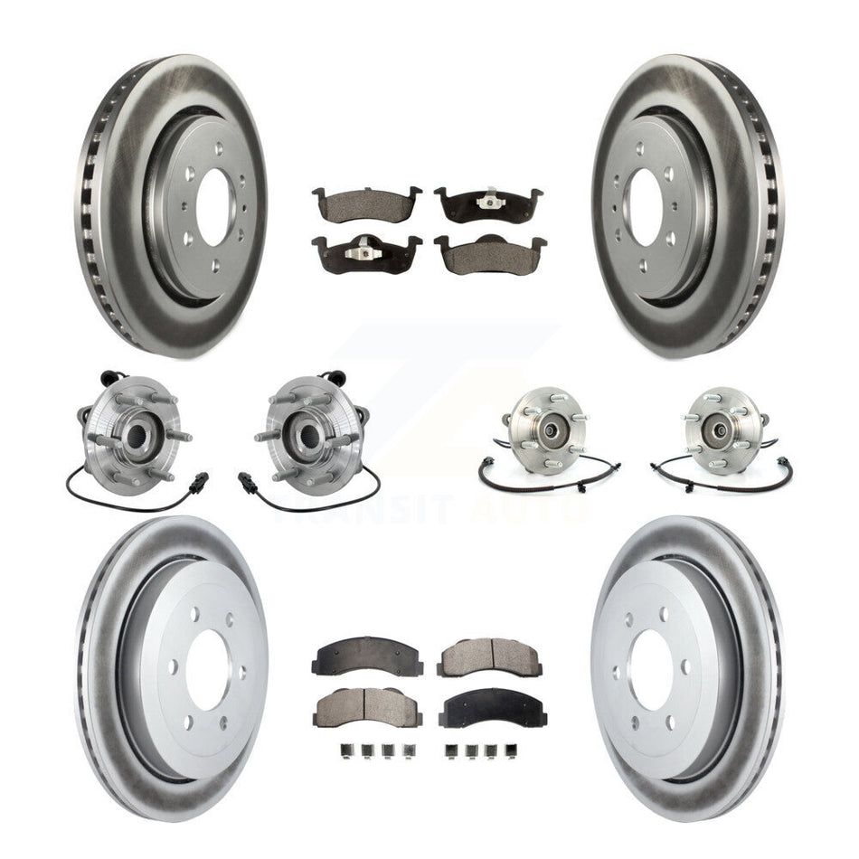 Front Rear Hub Bearing Coated Brake Rotor Pads Kit (10Pc) For Ford Expedition Lincoln 4WD KBB-133064