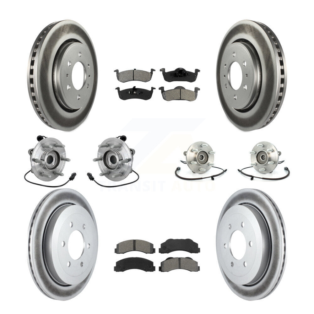 Front Rear Hub Bearing Coated Brake Rotor Pads Kit (10Pc) For Ford Expedition Lincoln 4WD KBB-133196