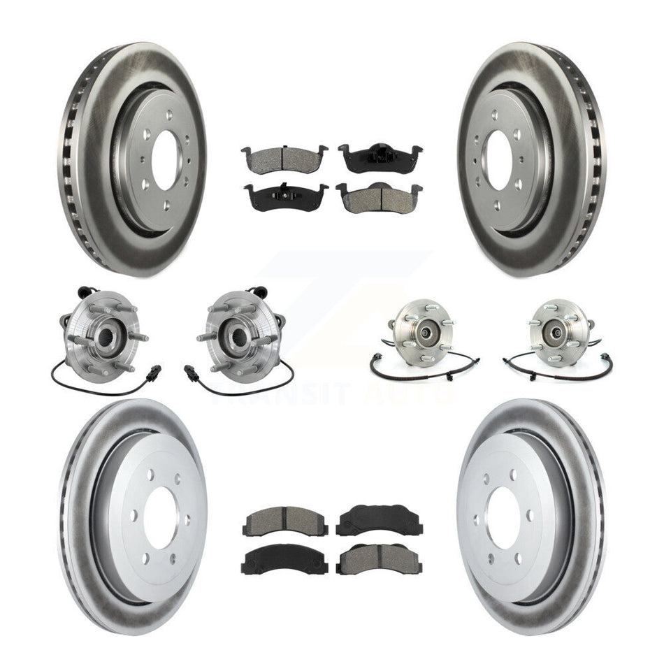 Front Rear Hub Bearing Coated Brake Rotor Pads Kit (10Pc) For Ford Expedition Lincoln 4WD KBB-133196