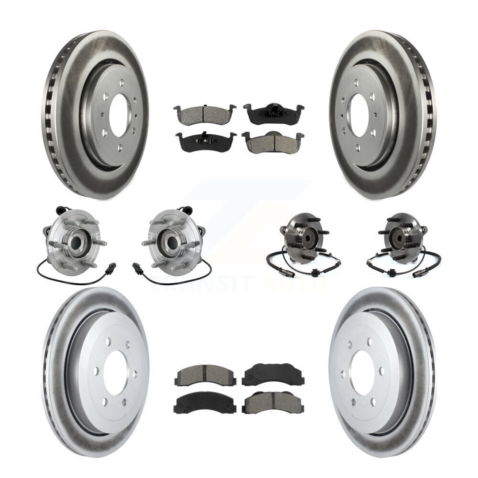 Front Rear Hub Bearing Coated Brake Rotor Pads Kit (10Pc) For Ford Expedition Lincoln RWD KBB-133197