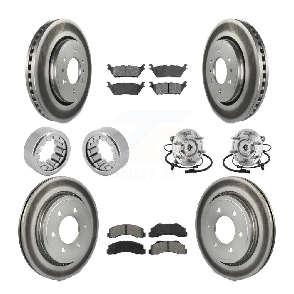 Front Rear Hub Bearings Coated Disc Brake Rotors And Pads Shoes Kit (10Pc) For Ford F-150 KBB-133244