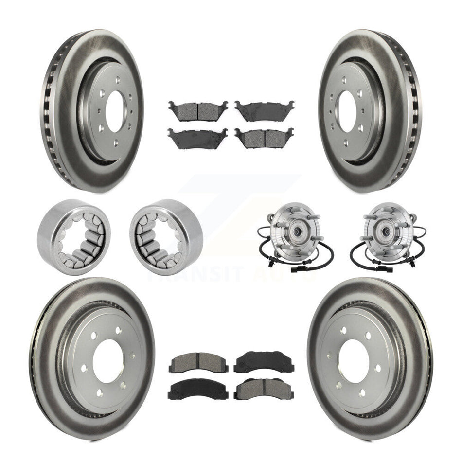 Front Rear Hub Bearings Coated Disc Brake Rotors And Pads Shoes Kit (10Pc) For Ford F-150 KBB-133244