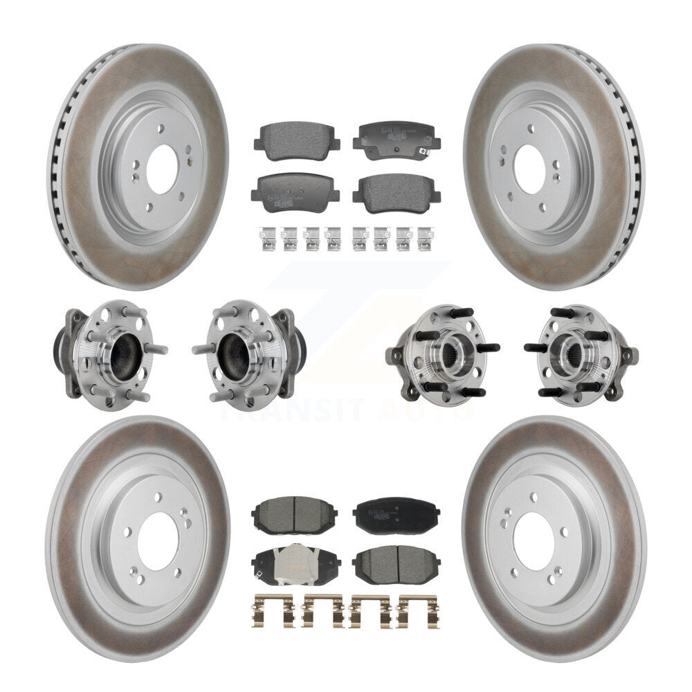 Front Rear Hub Bearing Coated Disc Brake Rotor & Pad Kit (10Pc) For Hyundai Sonata Kia K5 KBB-133279