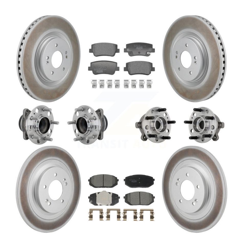 Front Rear Hub Bearing Coated Disc Brake Rotor & Pad Kit (10Pc) For Hyundai Sonata Kia K5 KBB-133279