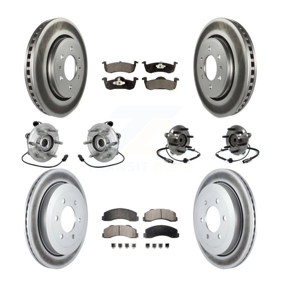 Front Rear Hub Bearing Coated Brake Rotor Pads Kit (10Pc) For Ford Expedition Lincoln RWD KBB-133285