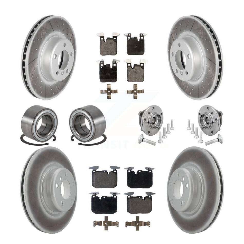 Front Rear Hub Bearing Coated Disc Brake Rotor & Pad Shoe Kit (10Pc) For BMW M240i xDrive KBB-133344