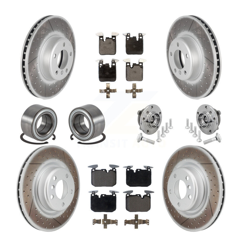 Front Rear Hub Bearing Coated Disc Brake Rotor & Pad Shoe Kit (10Pc) For BMW M240i xDrive KBB-133348