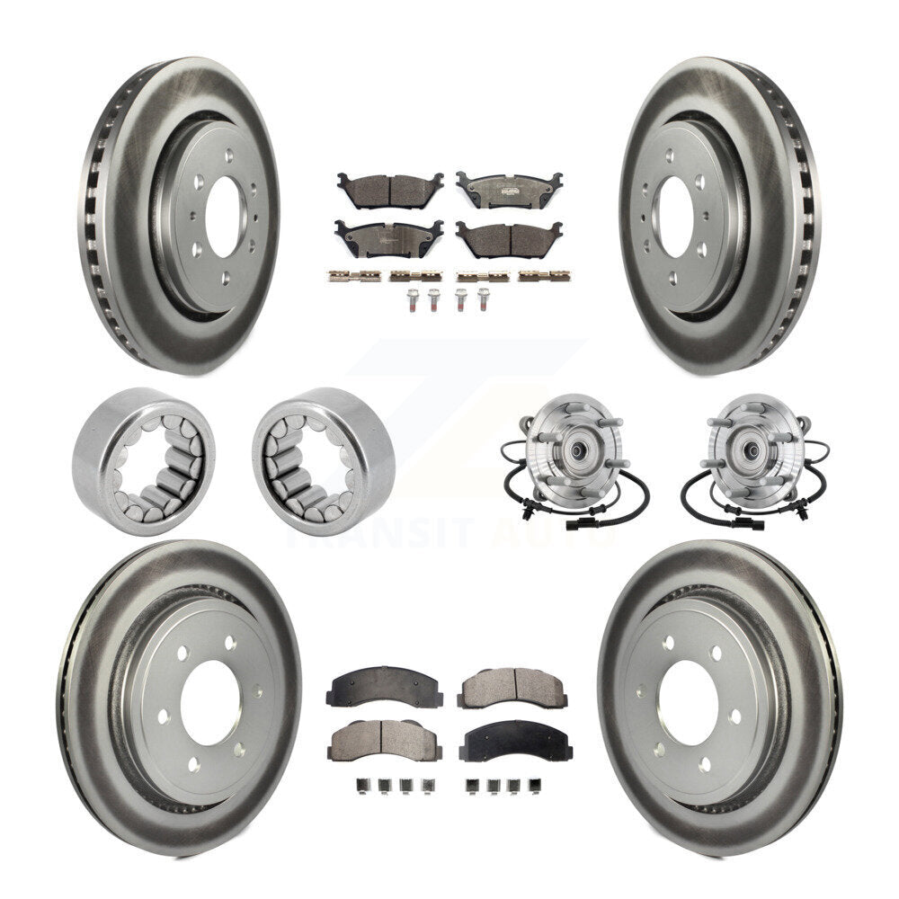 Front Rear Hub Bearings Coated Disc Brake Rotors And Pads Shoes Kit (10Pc) For Ford F-150 KBB-133354