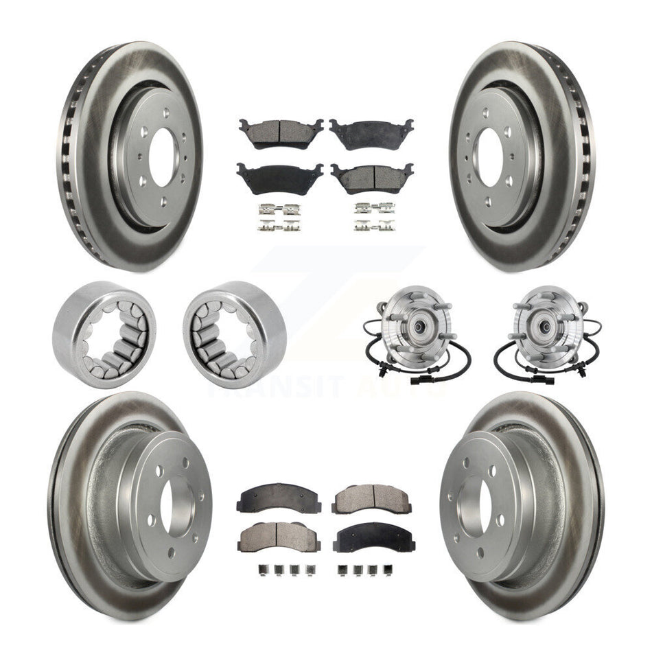 Front Rear Hub Bearings Coated Disc Brake Rotors And Pads Shoes Kit (10Pc) For Ford F-150 KBB-133355