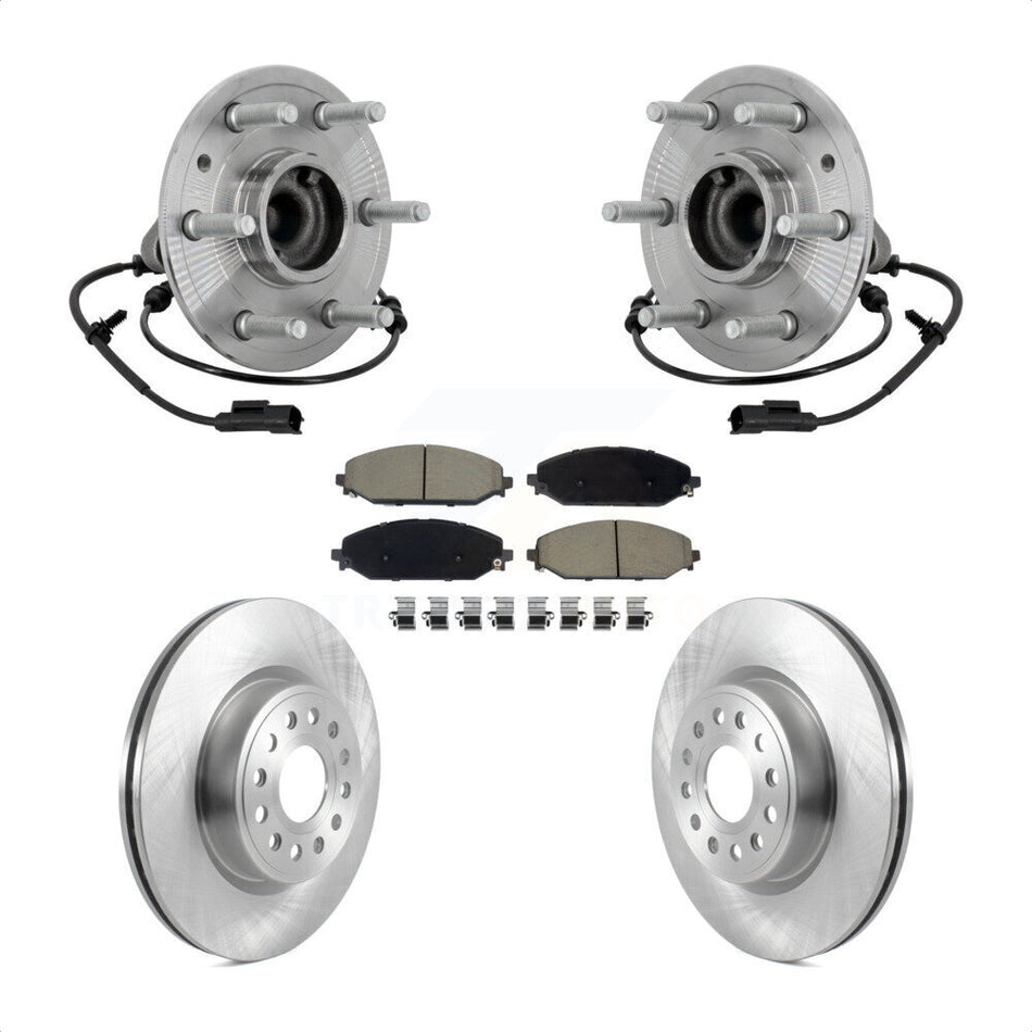 Front Hub Bearing Assembly Brake Rotor & Pads Kit For Ram 1500 Without 22" Factory Wheels KBB-133388