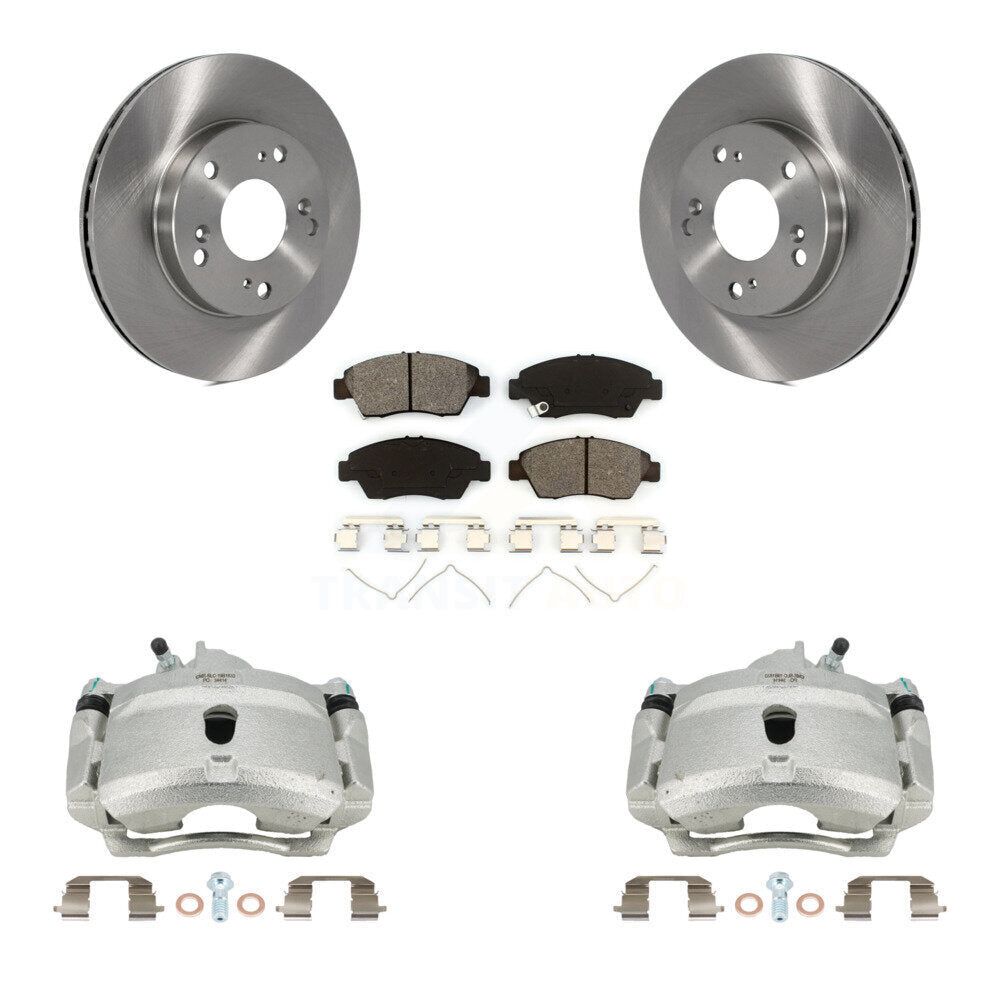 Front Disc Brake Caliper Rotors And Semi-Metallic Pads Kit For 2004-2005 Honda Civic Si with 1.7L With 5 Lug Wheels KC8-100161S by Transit Auto