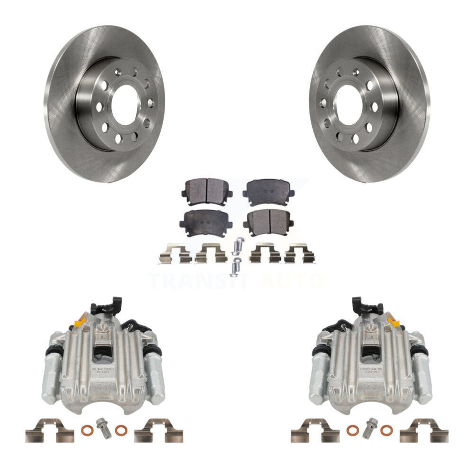 Rear Disc Brake Caliper Rotors And Ceramic Pads Kit For Volkswagen Jetta With 260mm Diameter Rotor 7th 8th Digit Of VIN Is "1K" KC8-100218T by Transit Auto