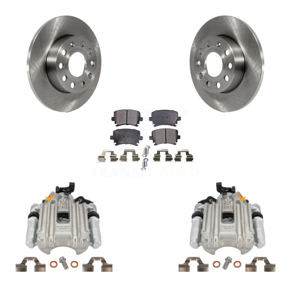 Rear Disc Brake Caliper Rotors And Ceramic Pads Kit For Volkswagen Jetta With 260mm Diameter Rotor 7th 8th Digit Of VIN Is "1K" KC8-100218T