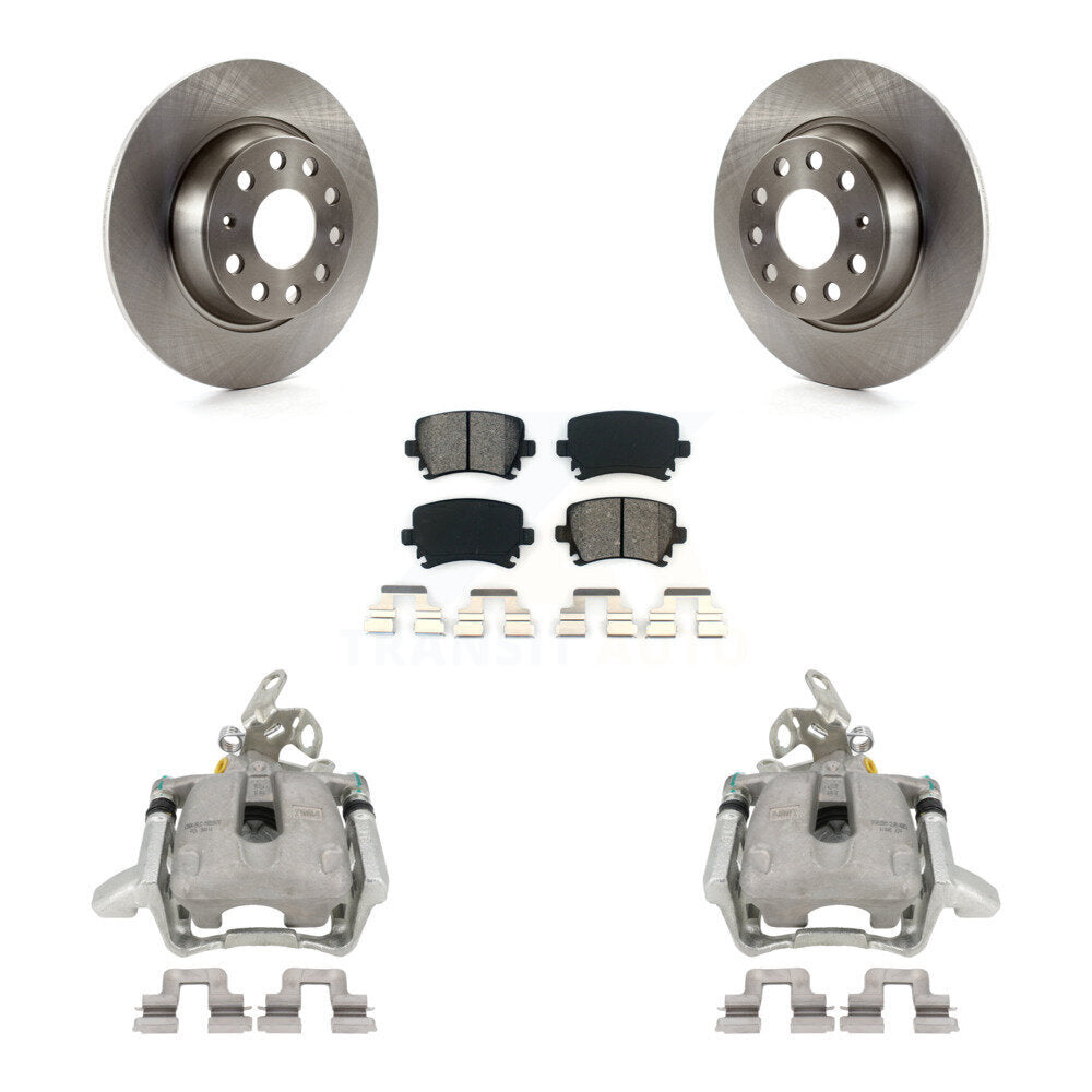 Rear Disc Brake Caliper Rotors And Semi-Metallic Pads Kit For Volkswagen Jetta GTI Audi A3 Quattro KC8-100378S by Transit Auto