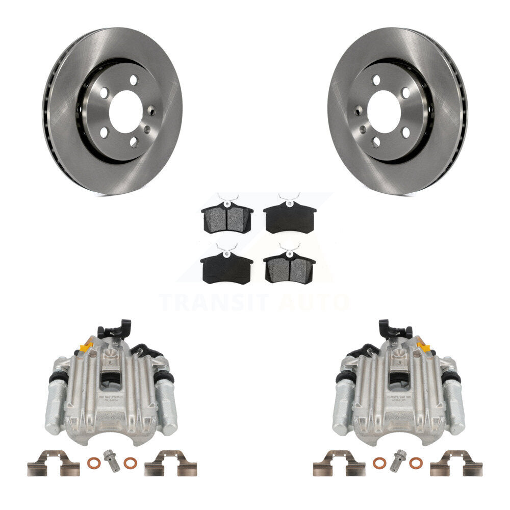 Rear Disc Brake Caliper Rotors And Semi-Metallic Pads Kit For Volkswagen Jetta KC8-100383S by Transit Auto